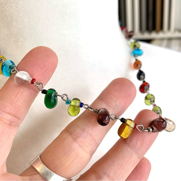 VTG Multi Color Jelly Bean Teardrop Glass Beaded Necklace 18” - Picture 3 of 9